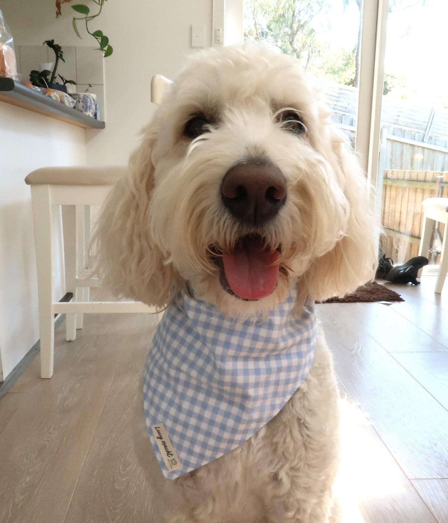 Pastellblaues Gingham - Bandana für Haustiere