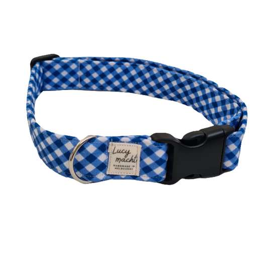 Navy Mini Gingham - Adjustable Dog Collar