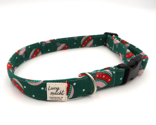 Christmas Baubles Green - Adjustable Dog Collar