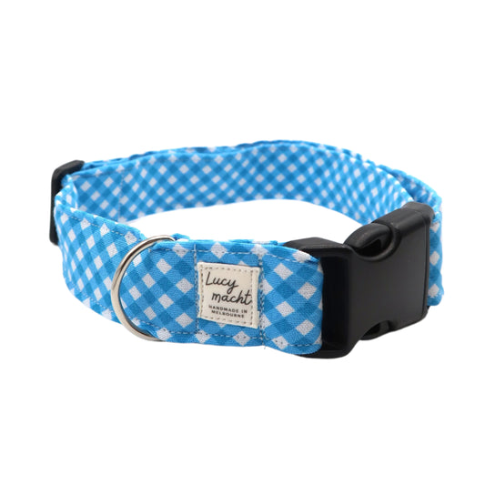 Bright Blue Mini Gingham - Adjustable Dog Collar