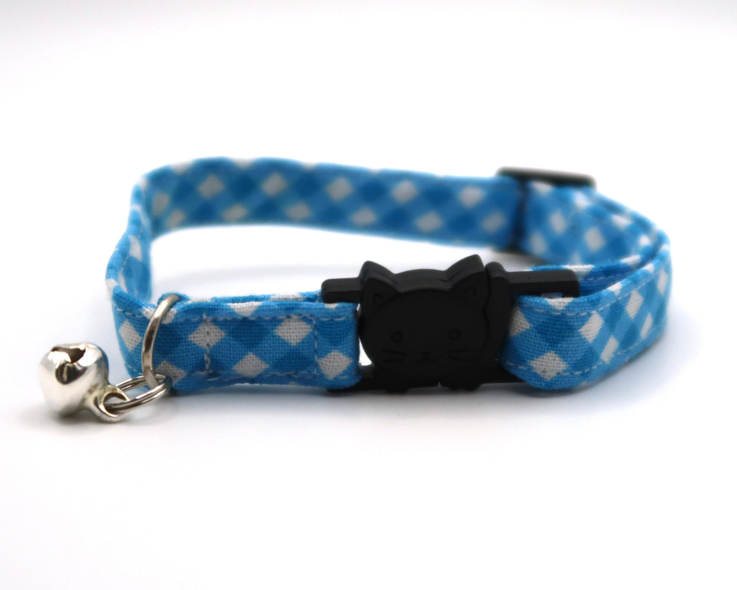 Bright Blue Mini Gingham - Adjustable Cat Collar