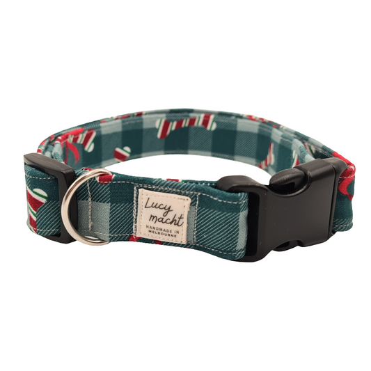 Christmas Plaid & Bones  - Adjustable Dog Collar
