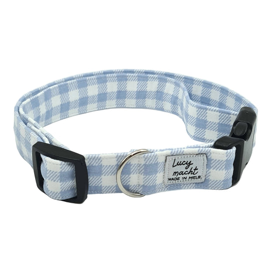 Pastel Blue Gingham - Adjustable Dog Collar